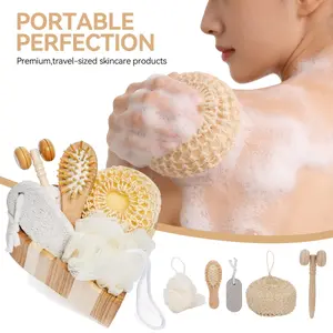 6 Pcs/Set Wooden Bathing Set with hair Brush, Soft Loofah, Face Roller, Exfoliating Sponge, Pumice Stone, Heart-Shaped Trinket Box