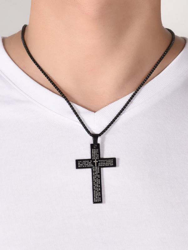 Stainless Steel Cross Pendant Necklace with Bible Verse Engraving, Unisex Jewelry with 24 Inch Chain, Perfect Gift for Any Occasion