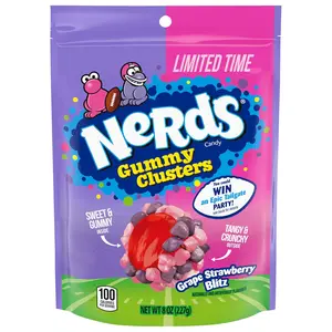 (A)NERDS Gummy Clusters Candy, Grape Strawberry Blitz, Crunchy and Gummy, Game Day Candy, Football Party Supplies, 8 oz