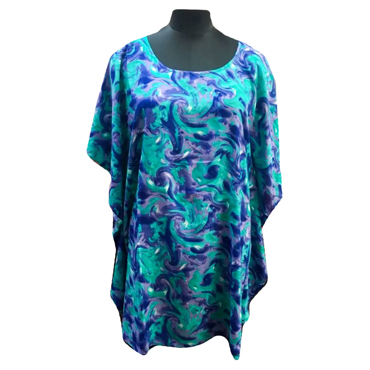 Purple and Teal Swirl Poncho Mini Dress Casual Fashion