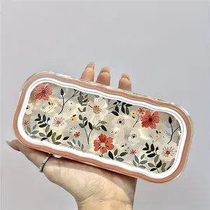 Floral Transparent Anti-Pressure Glasses Case - Stylish Portable Eyewear Storage with Vibrant Red & Pink Flowers on White Background for Men and Women, Protective Eyeglasses Cover |     Stylish Eyewear Accessory |     Vibrant Pattern Case, Eyeglass Case