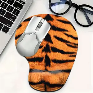 Tiger Print Animal Skin Mouse Pad with Wrist Rest, Ergonomic Support, Non-Slip Rubber Base, Soft Memory Foam, Comfortable Desk Mat for Work Gaming, Trendy Aesthetic Decor