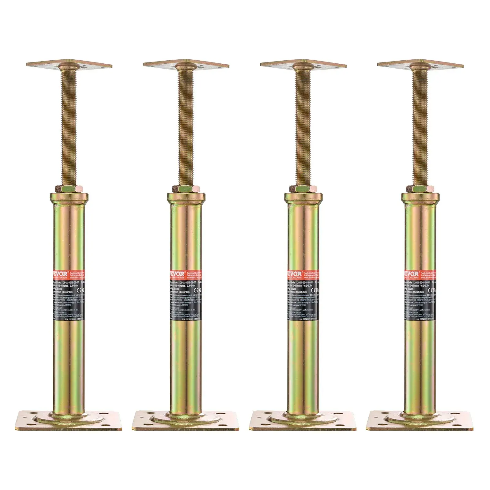 【SummerFinds】VEVOR House Floor Jacks, 4 Pack, 11.6"-16" Height Range, 2500 lbs Max Load Capacity Per Unit, Adjustable Support Beam Basement Jack Post for Leveling, Galvanized Telescoping Jack for Temporary Support