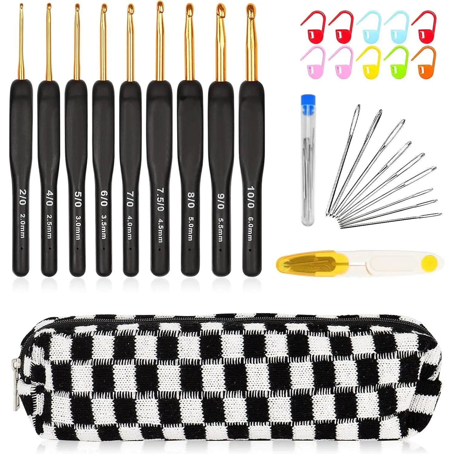 31 Pcs Crochet Hook Set,Black Gold Crochet Hooks Ergonomic with Grips for Arthritic Hands,Crochets Needles Set with Knitting & Crochet Supplies,Ideal Gift for Crocheting Beginner Lover,Hand Tools Kits