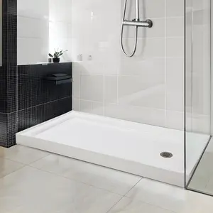 Garvee Shower Base and Pan with Non-Slip Textured Surface, Available in Sizes 60" x 32" and 48" x 32", Featuring Center Stainless Steel Drain, Durable White Finish, and Slip Resistant Design for Safety
