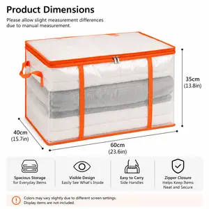 Clear PVC Storage Box with Zipper, Foldable Dustproof Closet Organizer Bag for Bedding and Clothes