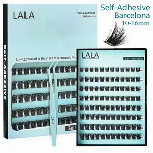 【Mother's day Sales】【Barcelona】LALA Self-Adhesive Eyelashes 10-16mm Wispy D-Curly Pre-Glued Lash Clusters Easy Application & Reusable No Glue Needed for Natural Look