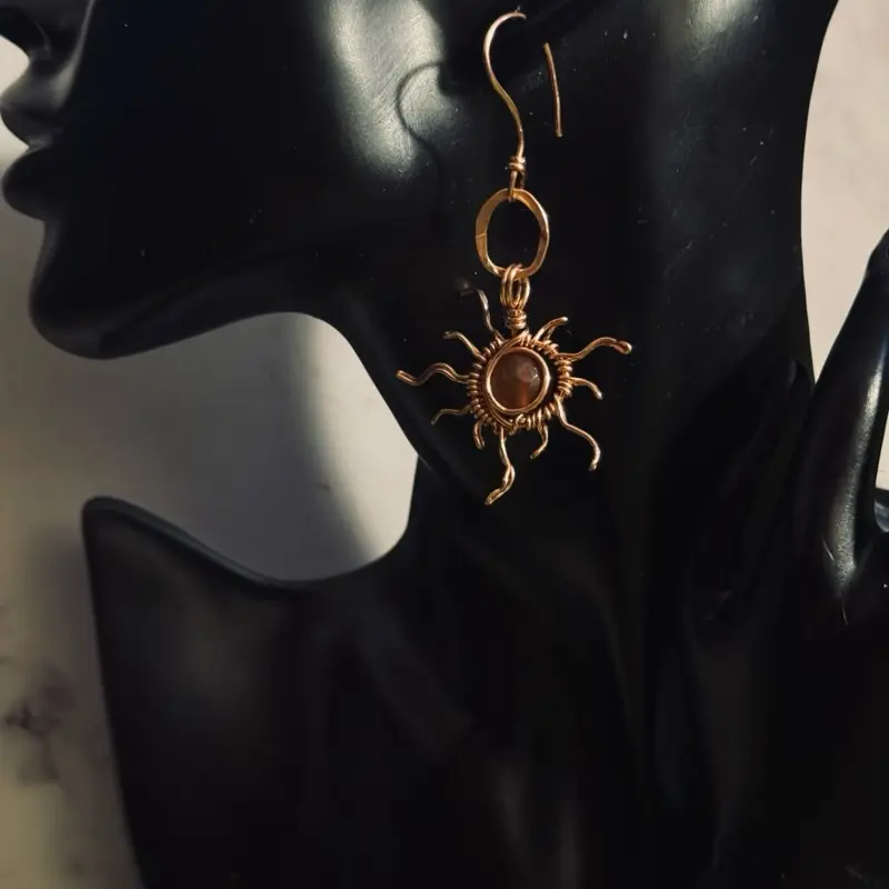 Agate copper Sun earrings