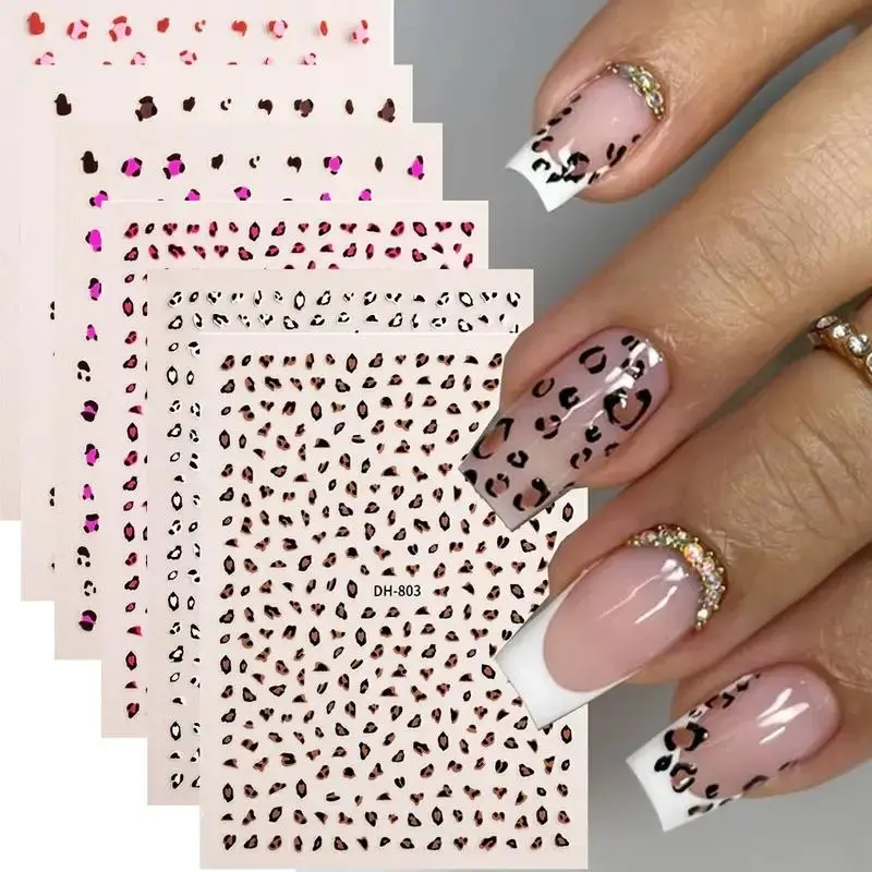 6 Pcs Leopard Nail Art Stickers, Cow Zebra Animal Designs, 3D Self-Adhesive Nail Decals for DIY Manicure, Wrap Nail Design