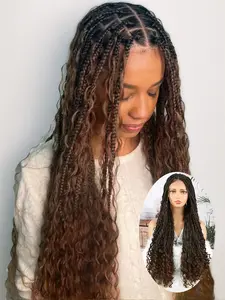 32 Inch Long Curly Wigs for Women, 2024 New Style Gorgeous Fluffy Wigs, Synthetic Box Braid Lace Frontal Braid Wigs for Party, Daily Hairstyle Ideas, Synthetic Braided Wig