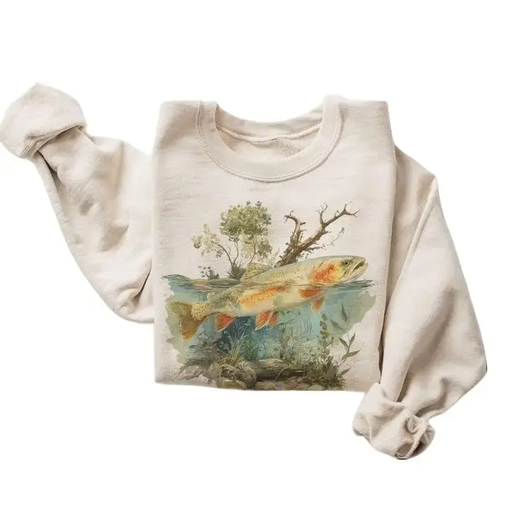 Women's Vintage Cutthroat Trout Underwater Scene Cotton Hoodie - Casual Fly Fishing Gift Garment, River Habitat Tops