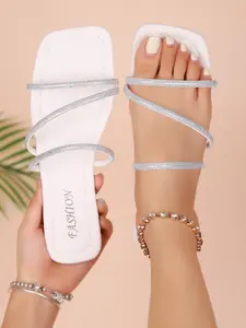 Women's summer flat sandals, lace-up slippers, elegant and comfortable, plus size, square-toe, beach flip-flops