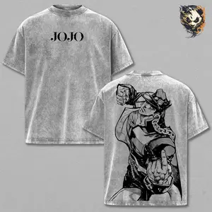 Jotaro Kujo Washed Tee – JoJo’s Bizarre Adventure Anime Manga T-Shirt, Stoic Delinquent Marine Biologist Joestar Bloodline Protector Calm Cold Hero Vintage Graphic, Classic Anime Icon Aesthetic Unisex Oversized Streetwear, Gift for True JoJo Fans