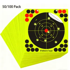 50/100 Pack 8x8 Inch Splatter Shooting Targets – 6.5 Inch Bullseye with Fluorescent Burst & Patch Stickers – Designed for Shooting Drills and Target Practice - Indoor & Outdoor Use