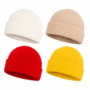 Unisex Fisherman Beanie, 1 Random Color Short Knit Cuff Watch Hat, Warm Ribbed Skull Cap for Men and Women