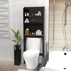 68" Over The Toilet Space Saver Storage Cabinet, Tall Bathroom Organizer with Adjustable Shelves & Cubbies for Small Bathrooms, Espresso