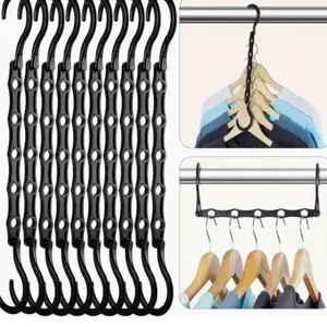 Space-Saving Clothes Hangers, Durable Plastic, 5-Hole Design, Black Closet Organizer & Dorm Essential, Home Storage Solution