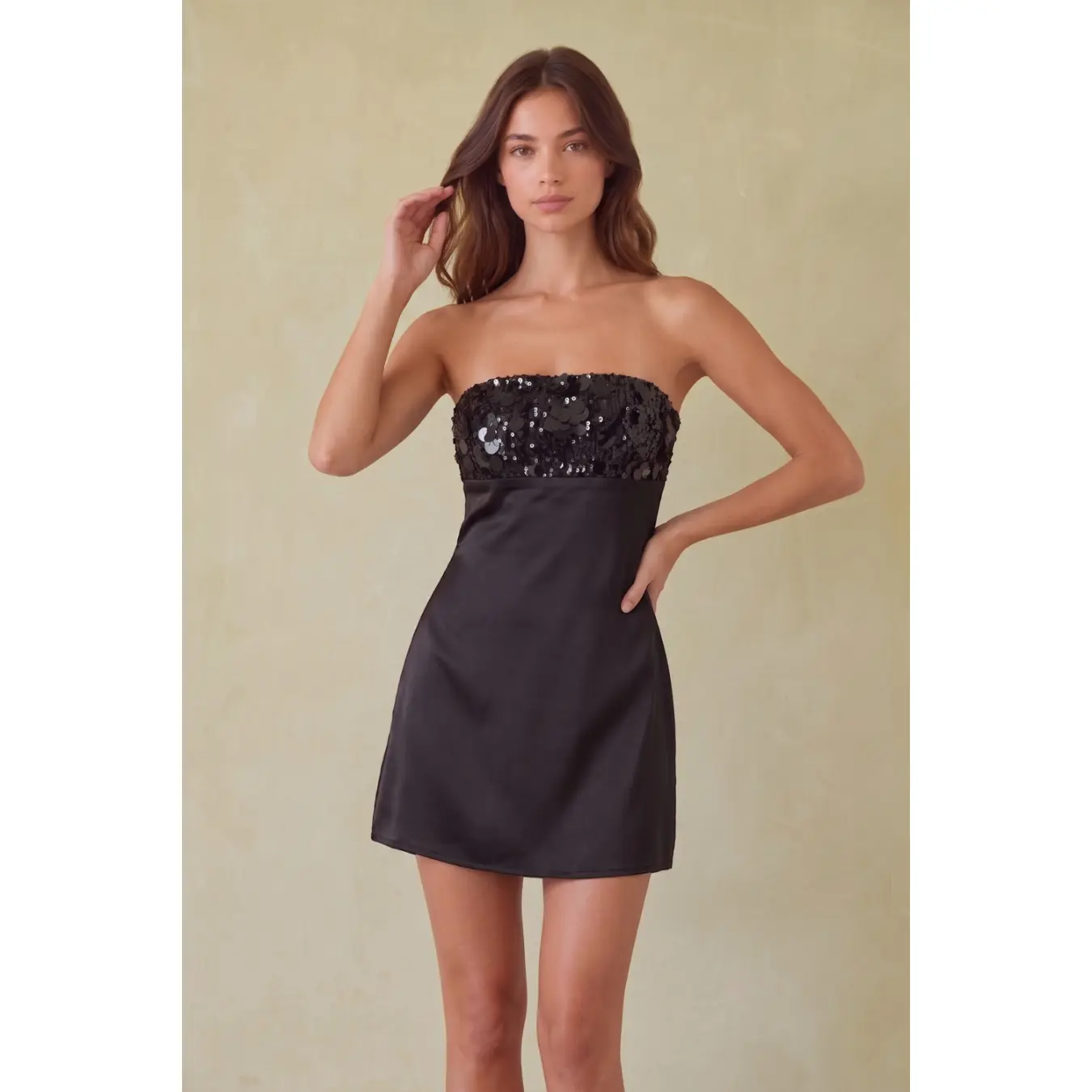 Tina Sequin Contrast Satin Mini Dress