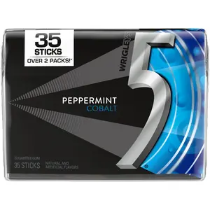 2x Wrigley's 5 Gum Peppermint Cobalt Sugar Free Chewing Gum - Fresh Breath Mints Snack Treat 35ct