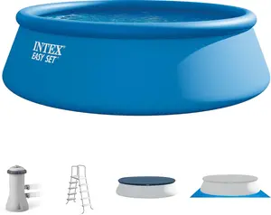 Easy Set 15 ft x 48in Above Ground Pool Set, Round Inflatable Swimming Pool with 1000 GPH Cartridge Filter Pump, Ladder, Cover, & Ground Cloth