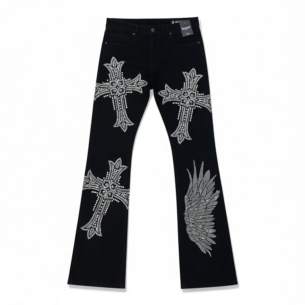 Kloud9 'Cross' Rhinestone Stacked Denim (Jet Black) P25352
