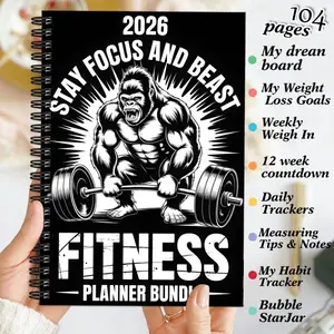 1. A 14.5X21 cm weight loss strategy fitness diary, suitable for beginners - daily exercise plan, goal tracker, progress organizer, suitable for home use, outdoor walking, shaping, and diet tracking