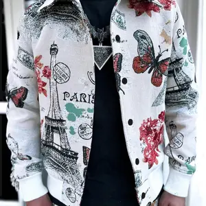 Men's Floral & Butterfly & Eiffel Tower Print Button Front Jacket, Street Fashion Long Sleeve Collared Outerwear for Daily Wear, Men's Clothes for Spring & Fall