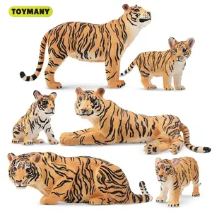Toymany 6PCS Realistic Tiger Figurines with Cubs, 2-6in Tiger Toy Jungle Animal Family Pack, Educational Toy for 3+ Unisex Kids, Cake Toppers, Holiday Gift