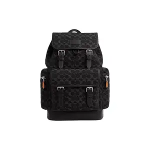 COACH Sprint 29 Classic Monogram Backpack with Denim and Smooth Leather in Silver and Black for Men