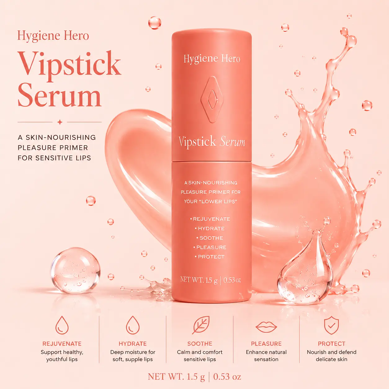 Hygiene Hero Vipstick Serum Single - Moisturizing Body Serum Stick for Sensitive Lips, Delicate Skin, Moisturizer Stick, Skincare Stick Moisture Smooth