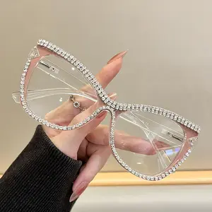 Unique rectangular large frame diamond cat eye anti-blue light reading glasses super large glasses fashionable presbyopic glasses - the best choice for reading books, mobile phones, work and gifts