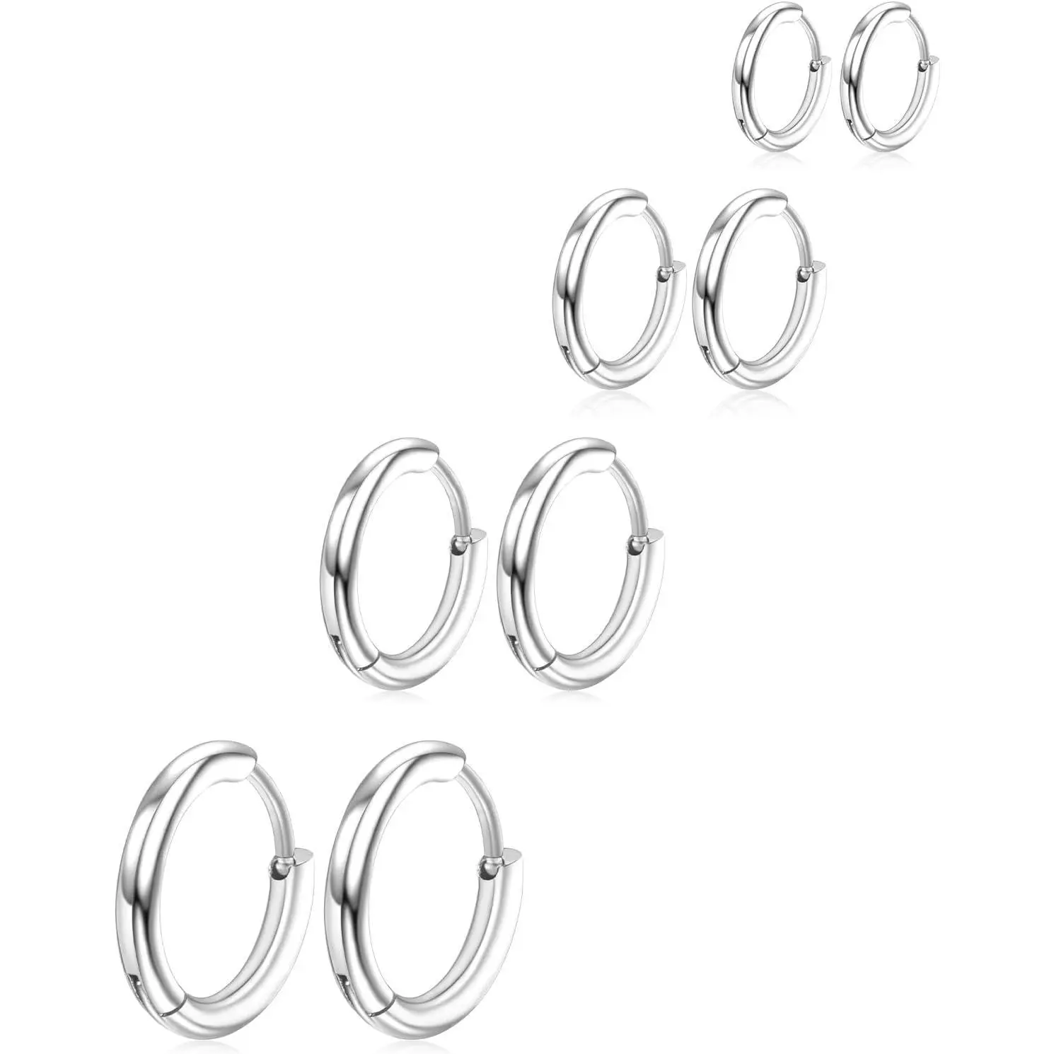 4-Pair Hypoallergenic Hoop Earring Set 316L Surgical Steel Sleeper Hoops (8mm-14mm) | Minimalist Unisex Everyday Jewelry