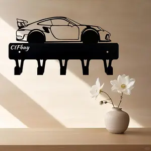 Iron Racing Car Key Holder Wall Hook with Artful Design and Decorative Key Chain, Ideal Home Gift for Car Enthusiasts
