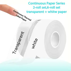 Continuous format label paper, 15mm x 4m, white+transparent combination label thermal paper, 2 rolls/6 rolls optional, compatible with D30/D35/P12/P15 label machines, clear printing, smooth surface, suitable for school and home offices