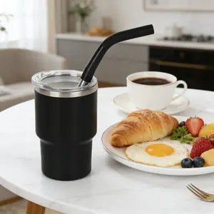 9pcs Mini Cups with Straw and Lid, 3oz Stainless Steel Inner, BPA-Free PP Outer, Ideal for Small Travel Cups, Coffee and Drinks