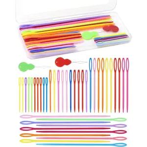 40PCS Plastic Needles – 4 Sizes with Large Eye, Plastic Sewing Needle with Threader and Box, Yarn Needles for Crochet and Canvas, Crochet Needle for Handmade Crafts