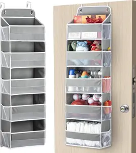 Over The Door Organizer Storage 5-Shelf Hanging Closet Organizer, Door Organizer Hanging Bathroom, Breathable 5 Large Capacity+10 Side Pockets, Xmas Gift for Her, Kitchen Home Living Room Door, Grey