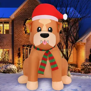 Christmas Inflatables Large 5 ft Santa Hat Bulldog - Inflatable Outdoor Christmas Decorations Blow Up X-mas Decorations for Yard, Lawn & Garden Internal Lights & Built-in FanCC29HandyToolPro