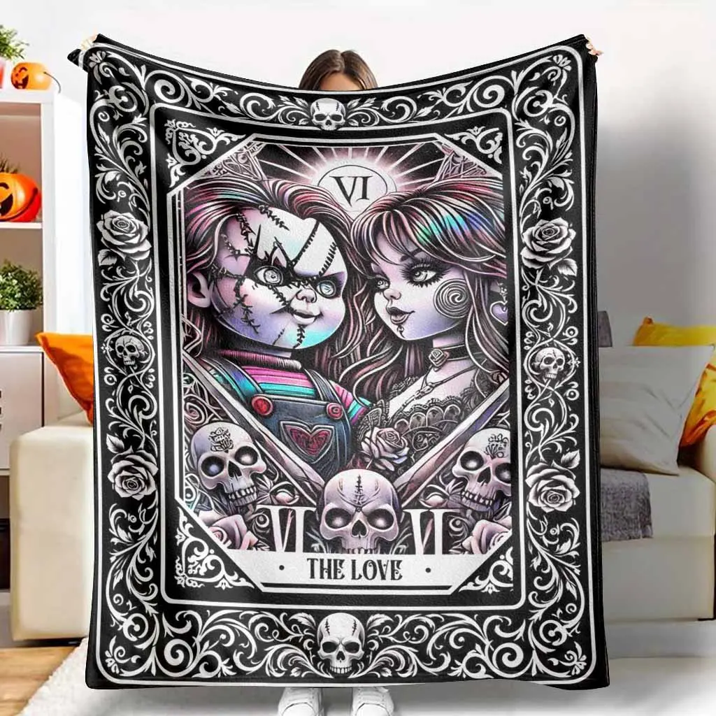 Gothic Fantasy Flannel Blanket, Wrinkle-Resistant Breathable Decorative Accent Throw with Vintage Skull & Black Rose Floral Print, Soft Warm for Bedroom Sofa, Halloween Romantic Home Gift, Gothic Fantasy Blankets