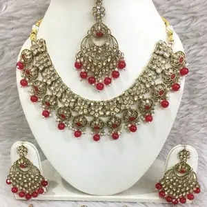 Indian Wedding Jewelry Set - Kundan Necklace Earrings & Tikka Handcrafted by Skilled Artisans in India Elegant Adults' Jewelry with Intricate Designs and Meticulous Attention to Detail