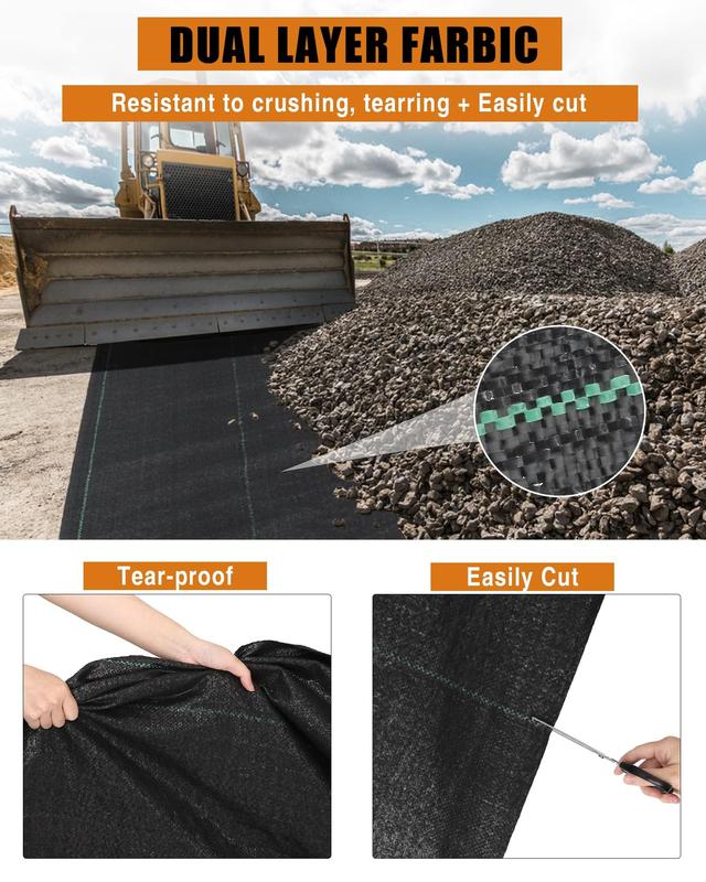 【GARVEE】Heavy Duty Landscape and Weed Barrier Fabrics, 5oz Durable Woven and Fleece Materials, Various Sizes from 3ft x 50ft to 6ft x 300ft, Ideal for Soil Stabilization, Gardening, and Landscaping Applications