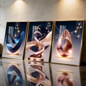 3Pcs Aluminum Alloy Framed Painting, Modern Abstract Design, Abstract Metallic Sculpture And Deer Artwork, Home Decoration For Living Room, Bedroom, OfficeWall Decor, Rectangle Wall Art, Odorless Print Artwork, Luxury Perfect Gift For Friends And Family