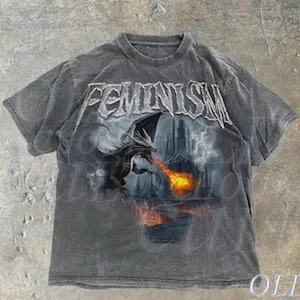 Feminism Dragon Fantasy Vintage Graphic Shirt, Retro Dragon Shirt, Feminism Shirt, Funny Gifts, Dark Art Grunge Castle Dragon Gothic Shirt