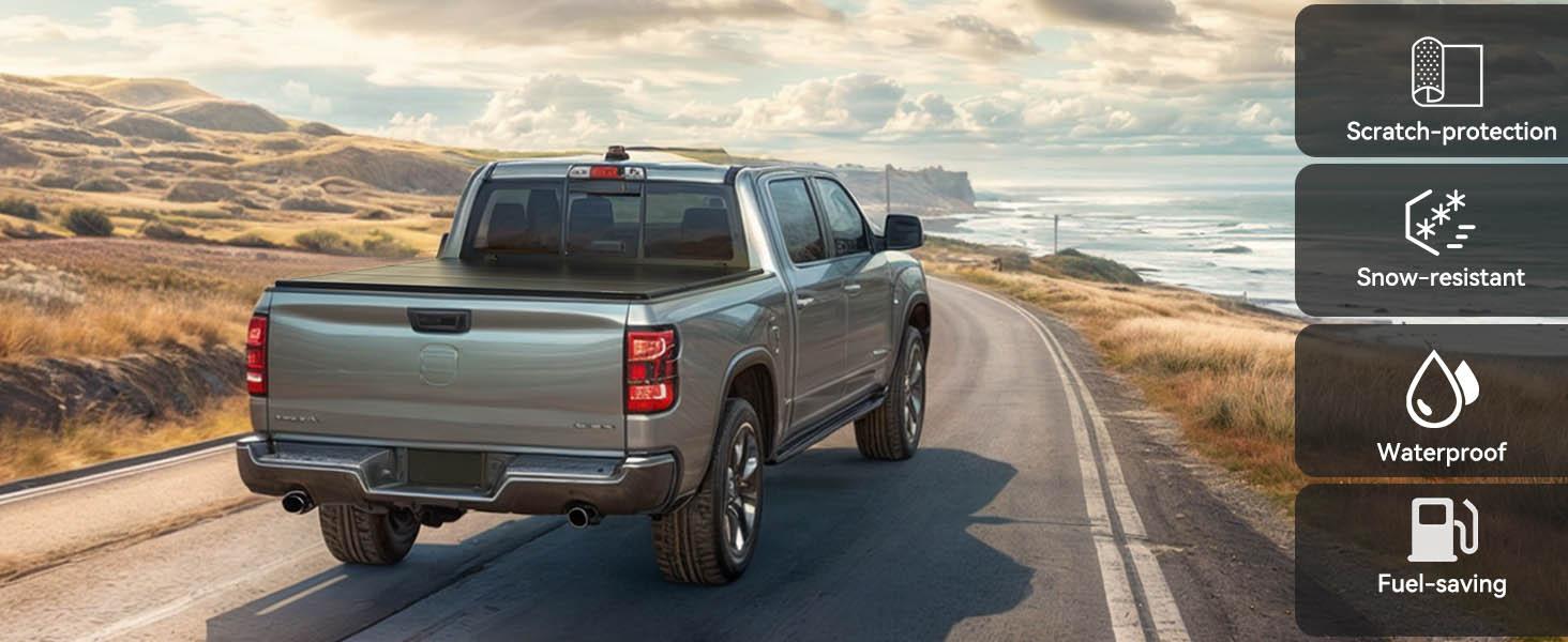 [Fits 2024-2026 Toyota Tacoma] 5 FT Bed, Hard Tri-fold Truck Bed Tonneau Cover, with Deck Rail System