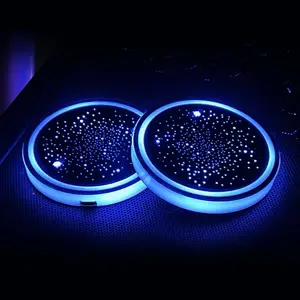 2PCS LED Car Cup Holder Lights, Light up Car Coasters for Cup Holders 7-Color Changing USB Charging Mat Waterproof Cup Pad, Car Gifts for Men & Women