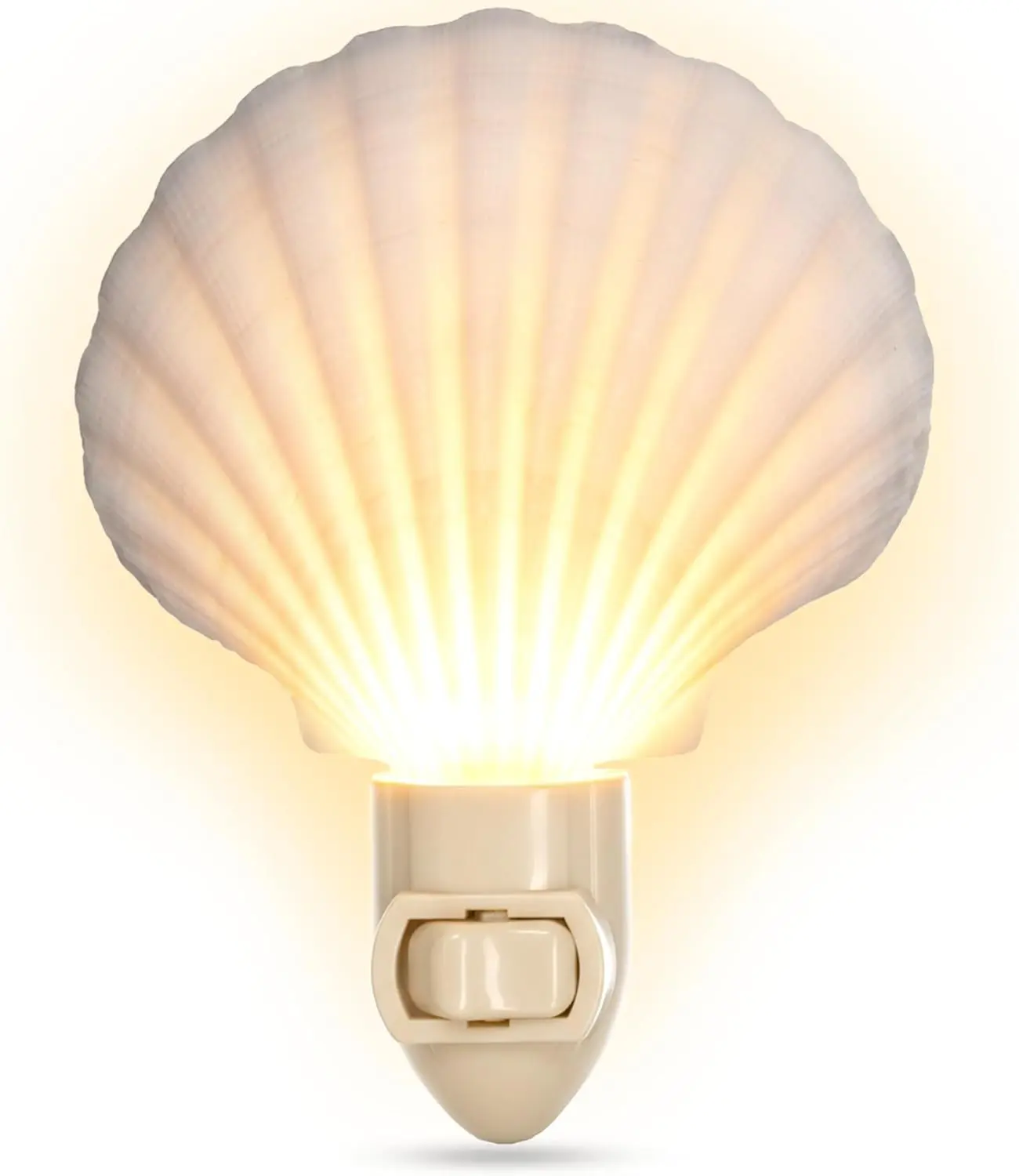 Nautical Crush Trading Seashell Night Light – Beach Night Light with White Clam – Shell Light for Bathroom – Sea Shell Lamp – Seashell Lamp Plug Into Wall