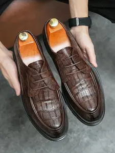 Men's Business Style Solid Color Lace Up Dress Shoes, Fashionable Comfortable Breathable Shoes for Work Office, Male All-match Shoes for Daily Wear, Boy