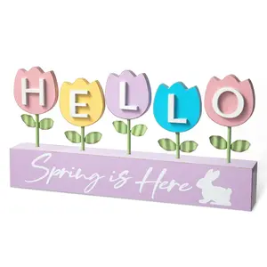 Glitzhome HELLO Spring & Easter Blooming TulipsTable Decor