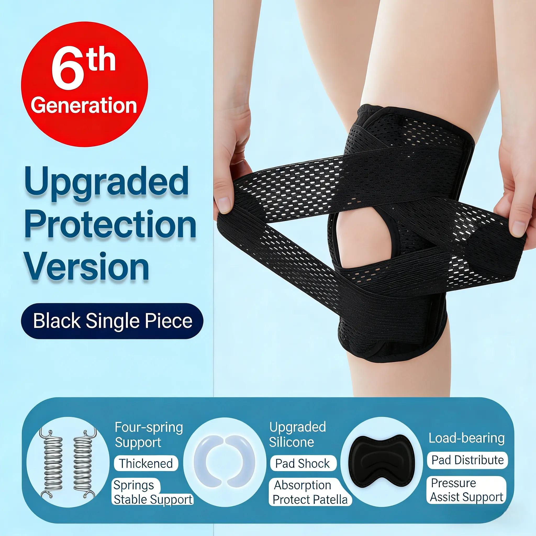 Upgraded Knee Brace For Meniscus - 4th/6th Gen Adjustable Patella Support, Compression Strap For Sports Fitness, Ultra-Thin Design