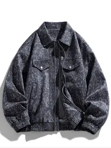 Men's Snowflake Denim Jacket, Casual Fitted Design, Spring & Fall Fashion Outerwear, Trendy Loose Fit Coat for Daily Wear
